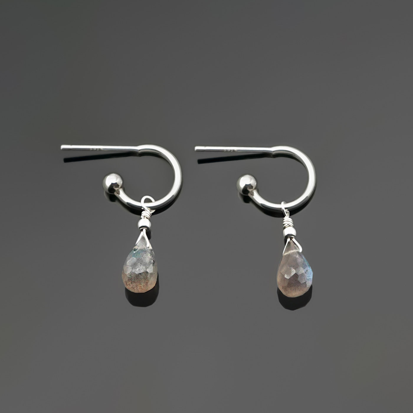 Cambree Interchangeable Labradorite Drop Hoop Earrings & Sterling Silver