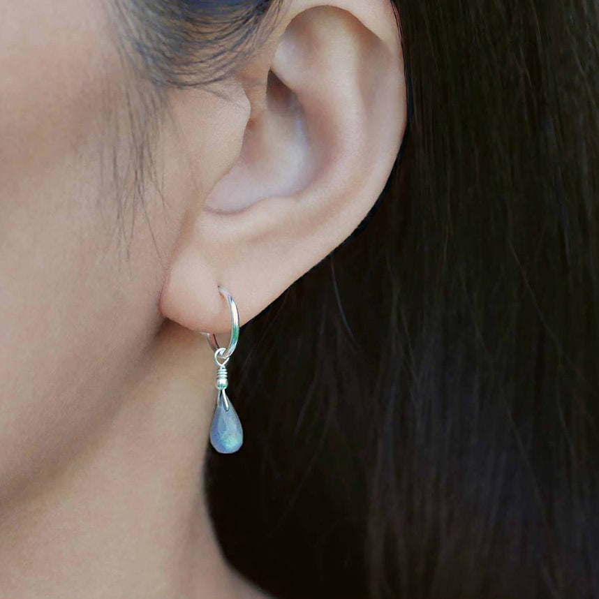 Cambree Interchangeable Labradorite Drop Hoop Earrings & Sterling Silver