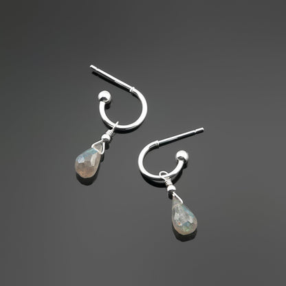 Cambree Interchangeable Labradorite Drop Hoop Earrings & Sterling Silver