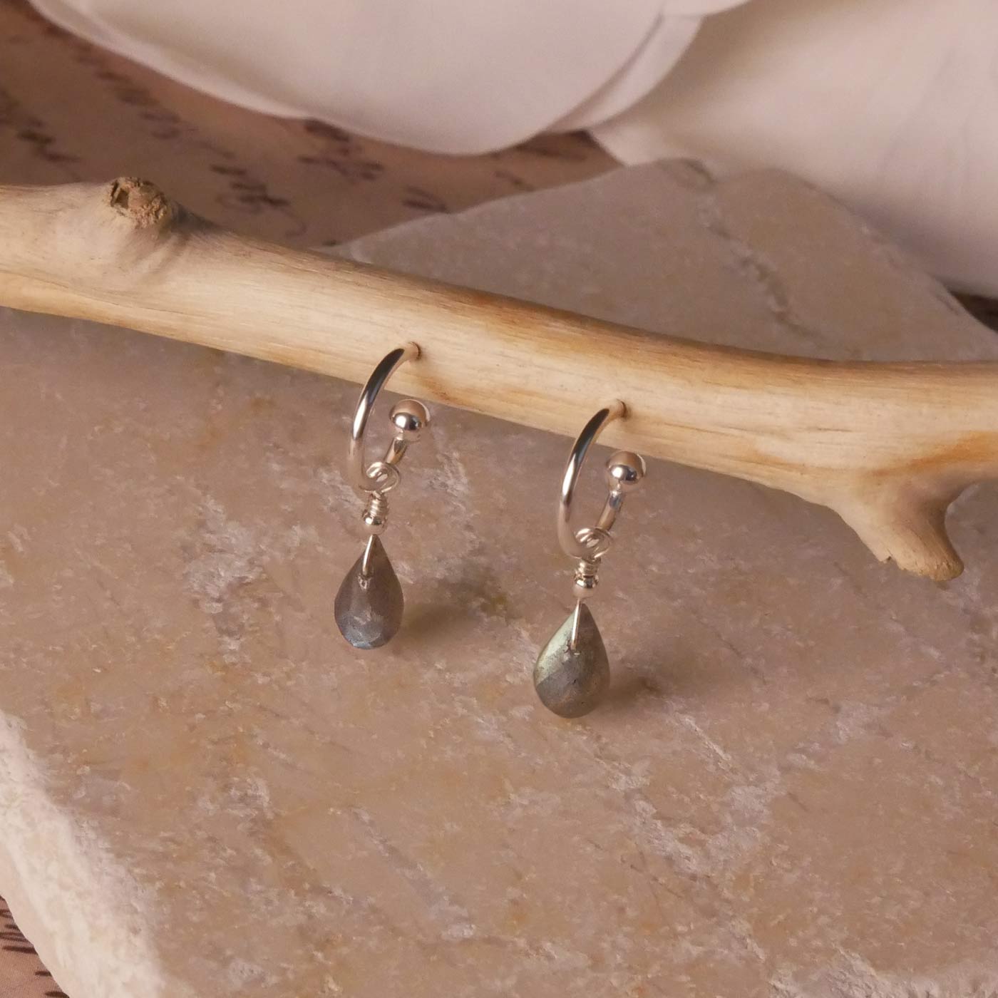 Cambree Interchangeable Labradorite Drop Hoop Earrings & Sterling Silver
