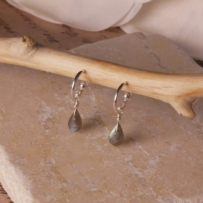 Cambree Interchangeable Labradorite Drop Hoop Earrings & Sterling Silver