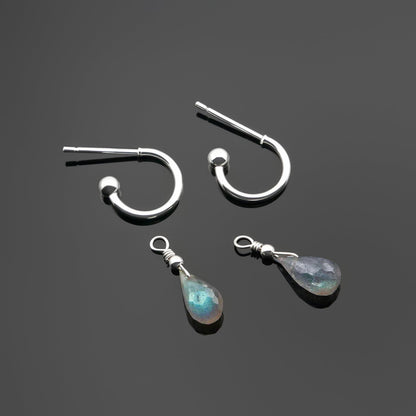 Cambree Interchangeable Labradorite Drop Hoop Earrings & Sterling Silver