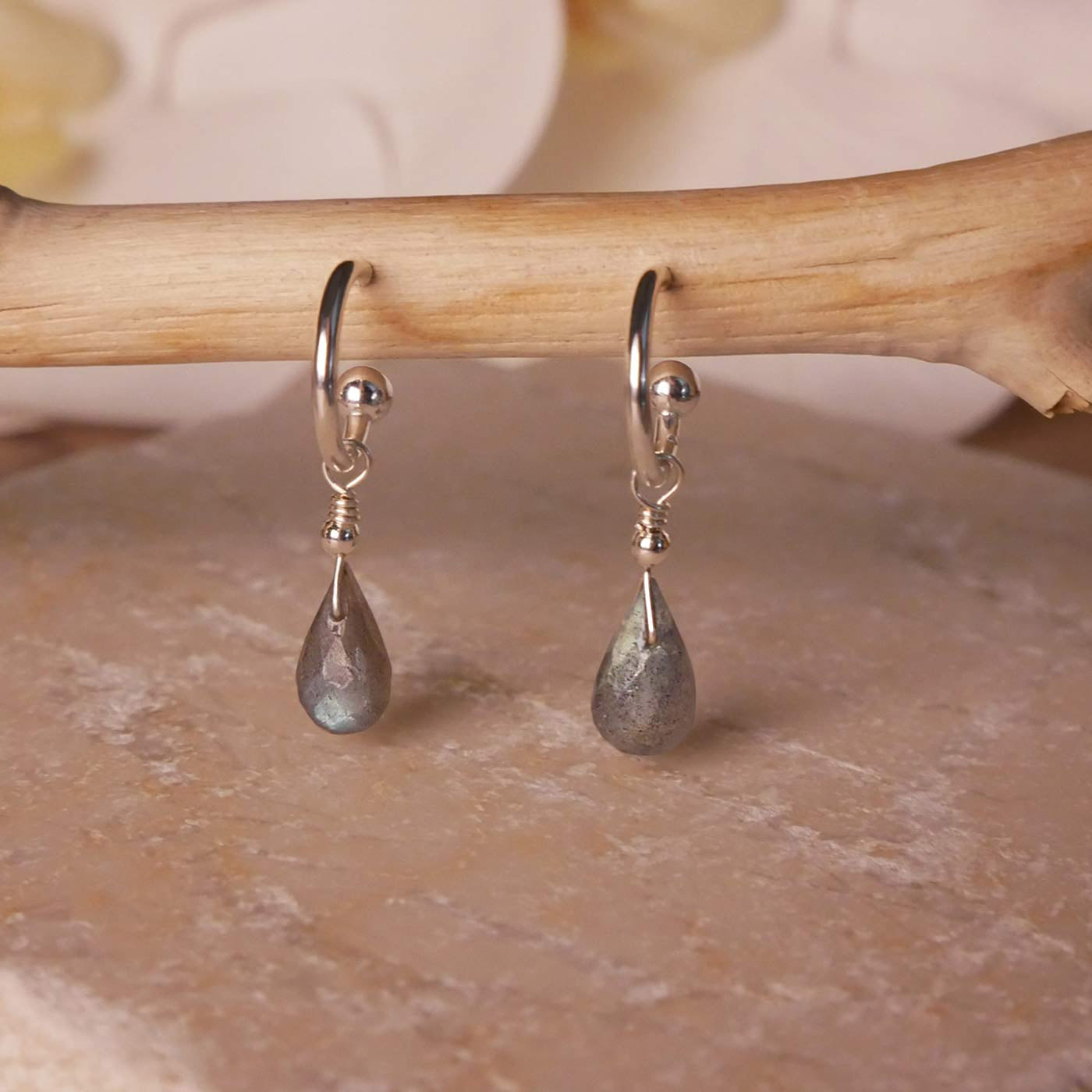 Cambree Interchangeable Labradorite Drop Hoop Earrings & Sterling Silver