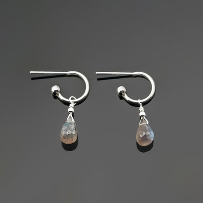 Cambree Interchangeable Labradorite Drop Hoop Earrings & Sterling Silver