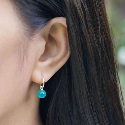 Cambree Interchangeable Russian Amazonite Sphere Earring Hoops & Sterling Silver