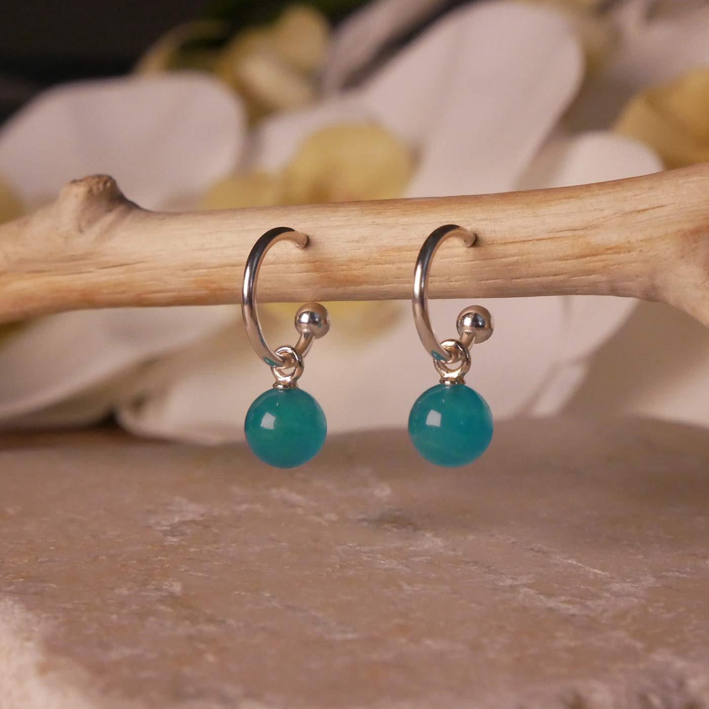 Cambree Interchangeable Russian Amazonite Sphere Earring Hoops & Sterling Silver