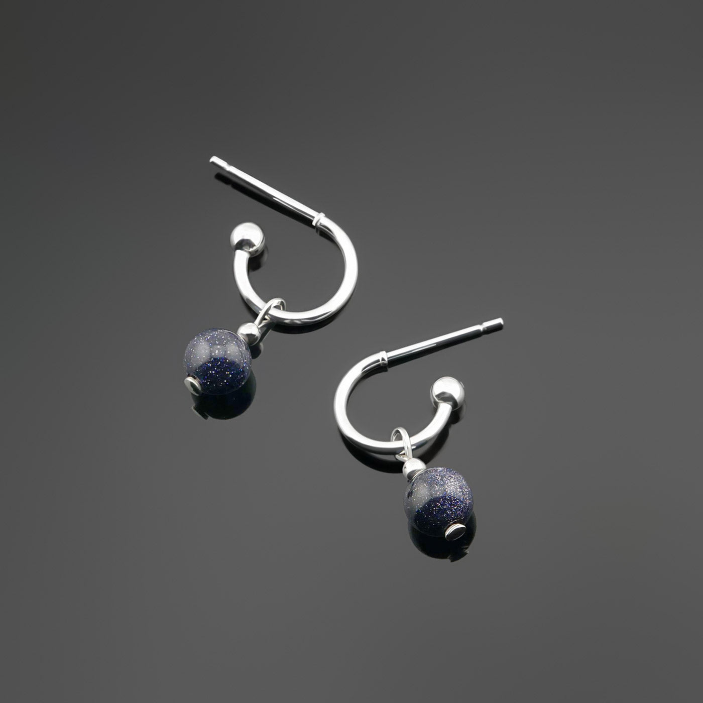Cambree Interchangeable Midnight Blue Sandstone Sphere Hoop Earrings & Sterling Silver