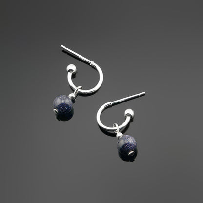 Cambree Interchangeable Midnight Blue Sandstone Sphere Hoop Earrings & Sterling Silver