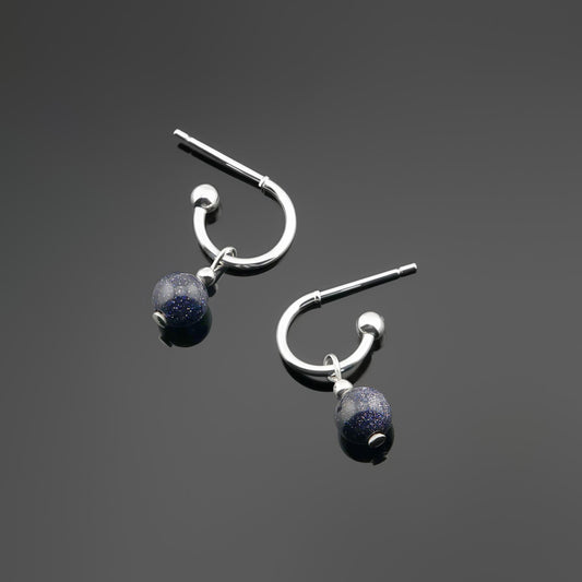 Cambree Interchangeable Midnight Blue Sandstone Sphere Hoop Earrings & Sterling Silver