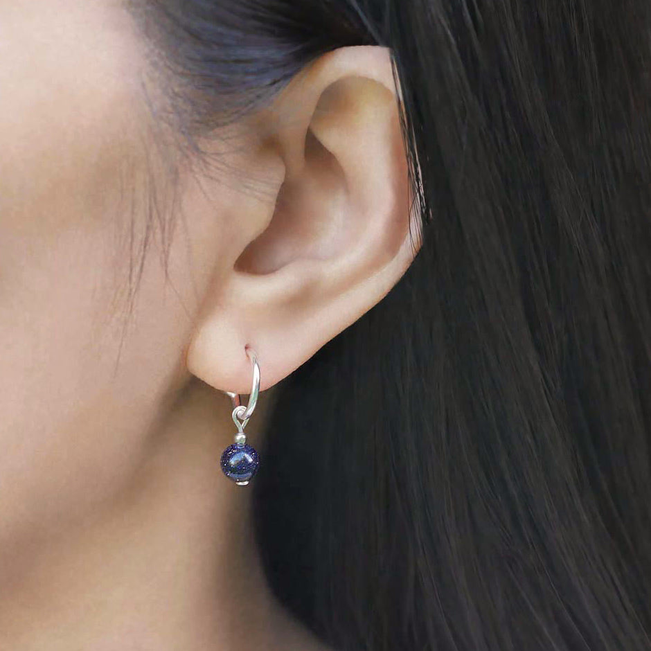 Cambree Interchangeable Midnight Blue Sandstone Sphere Hoop Earrings & Sterling Silver