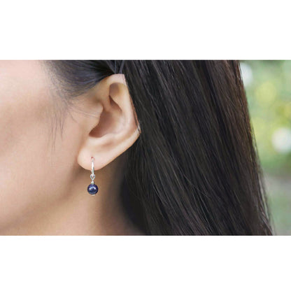 Cambree Interchangeable Midnight Blue Sandstone Sphere Hoop Earrings & Sterling Silver
