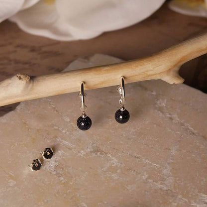 Cambree Interchangeable Midnight Blue Sandstone Sphere Hoop Earrings & Sterling Silver