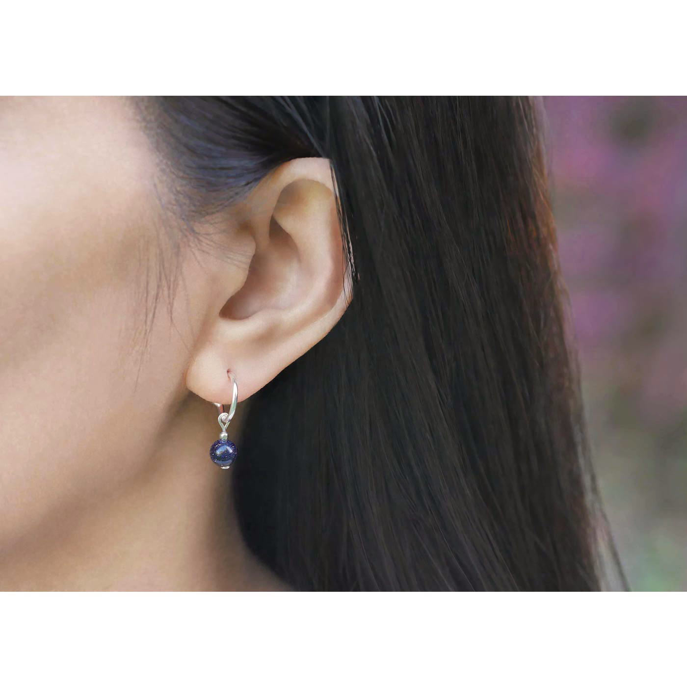 Cambree Interchangeable Midnight Blue Sandstone Sphere Hoop Earrings & Sterling Silver