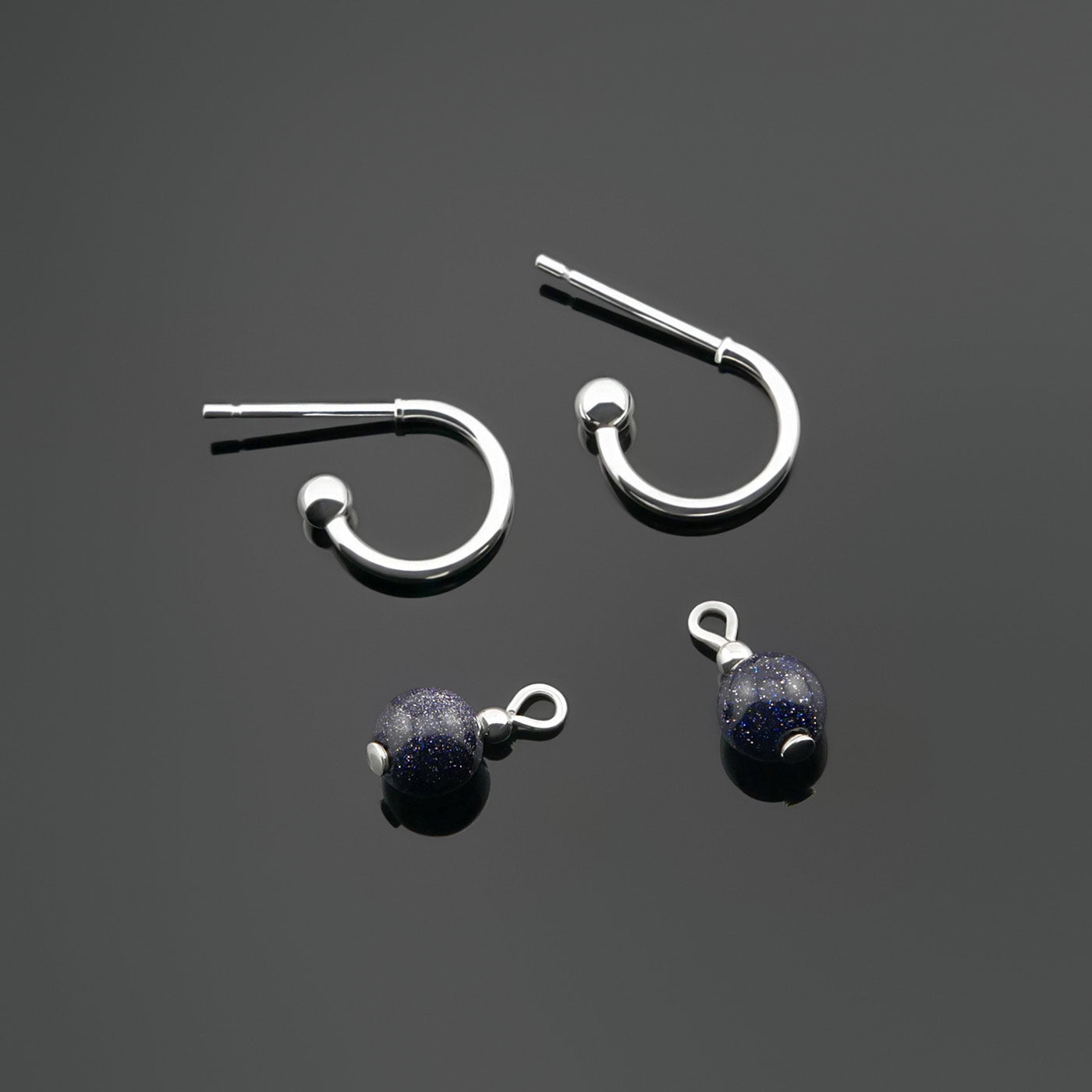 Cambree Interchangeable Midnight Blue Sandstone Sphere Hoop Earrings & Sterling Silver