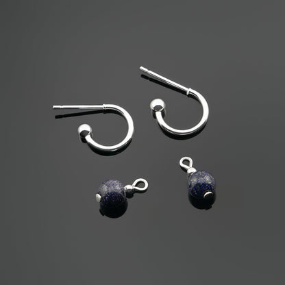 Cambree Interchangeable Midnight Blue Sandstone Sphere Hoop Earrings & Sterling Silver