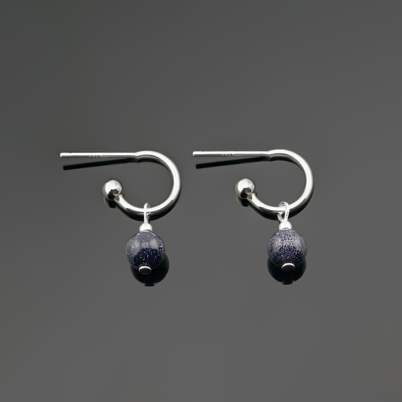 Cambree Interchangeable Midnight Blue Sandstone Sphere Hoop Earrings & Sterling Silver