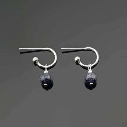 Cambree Interchangeable Midnight Blue Sandstone Sphere Hoop Earrings & Sterling Silver