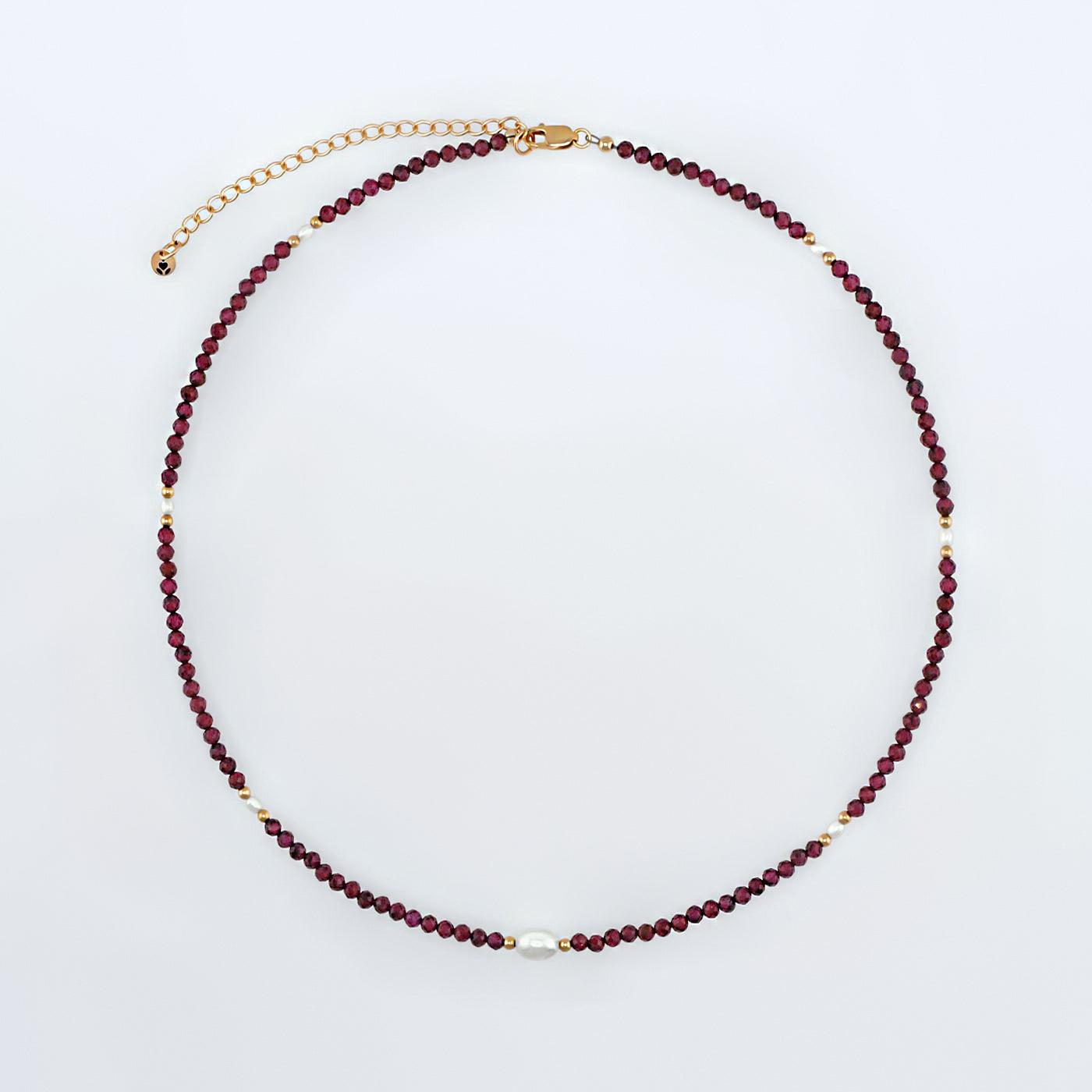 Dara Garnet Gemstone Dainty Beaded Choker Necklace with Pearl and 14K Gold Filled Accents