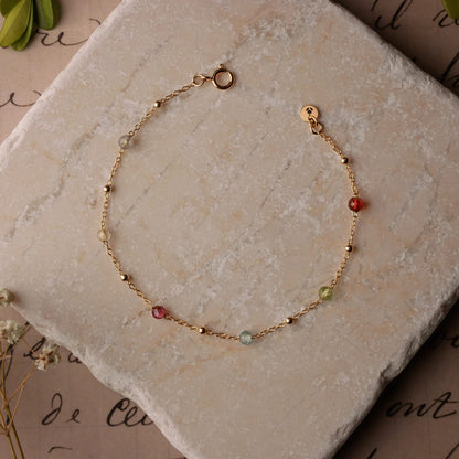 Estelle Dainty Colorful Multi-Gemstone Beaded Bracelet 14K Gold Filled