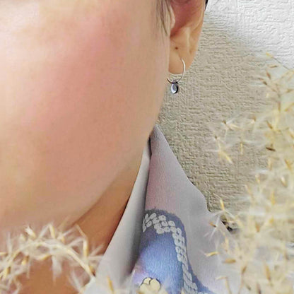 Mariko Delicate Czech Glass Crystal Drop Wire Hoop Sterling Silver Earrings in Light Hyacinth Blue