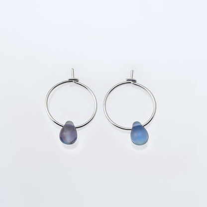 Mariko Delicate Czech Glass Crystal Drop Wire Hoop Sterling Silver Earrings in Light Hyacinth Blue