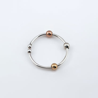 Mirain Abacus Delicate Minimalist Fidget Tri-Tone Mixed Metal Adjustable 925 Sterling Silver & 14K Gold Filled Ring