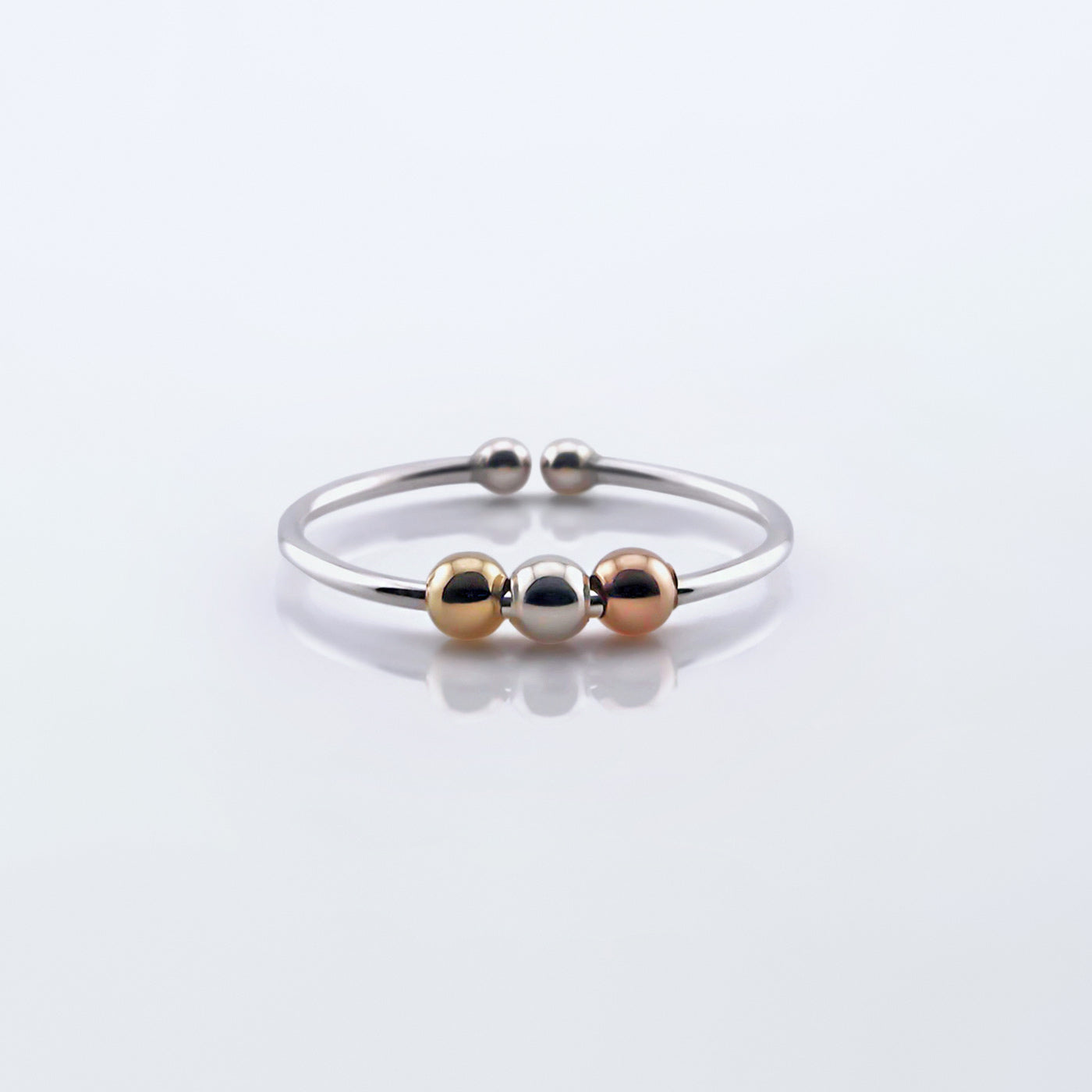 Mirain Abacus Delicate Minimalist Fidget Tri-Tone Mixed Metal Adjustable 925 Sterling Silver & 14K Gold Filled Ring
