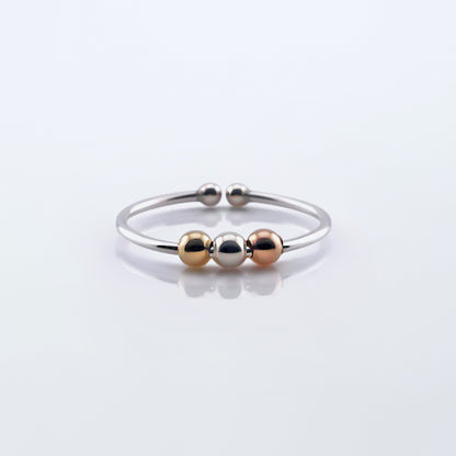 Mirain Abacus Delicate Minimalist Fidget Tri-Tone Mixed Metal Adjustable 925 Sterling Silver & 14K Gold Filled Ring