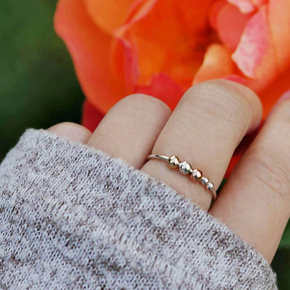 Mirain Abacus Delicate Minimalist Fidget Tri-Tone Mixed Metal Adjustable 925 Sterling Silver & 14K Gold Filled Ring