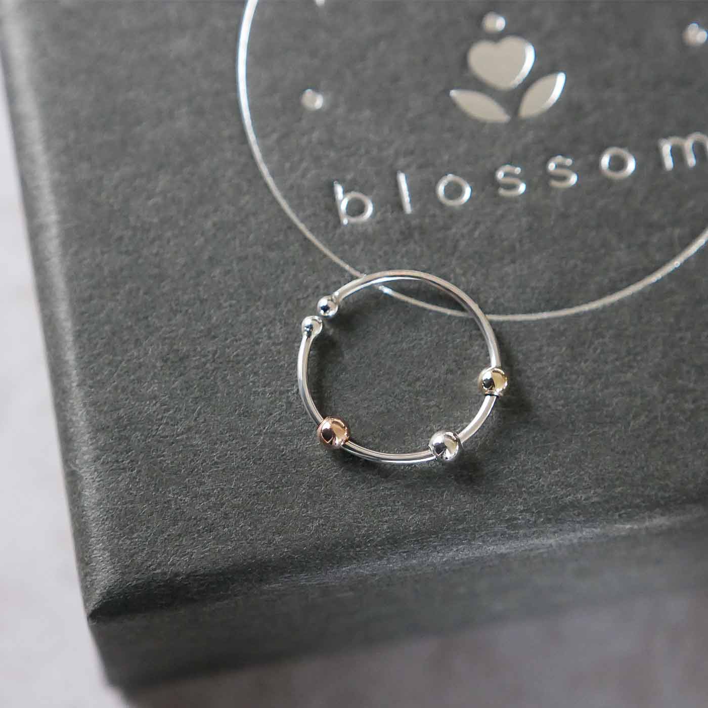 Mirain Abacus Delicate Minimalist Fidget Tri-Tone Mixed Metal Adjustable 925 Sterling Silver & 14K Gold Filled Ring
