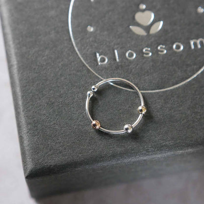 Mirain Abacus Delicate Minimalist Fidget Tri-Tone Mixed Metal Adjustable 925 Sterling Silver & 14K Gold Filled Ring