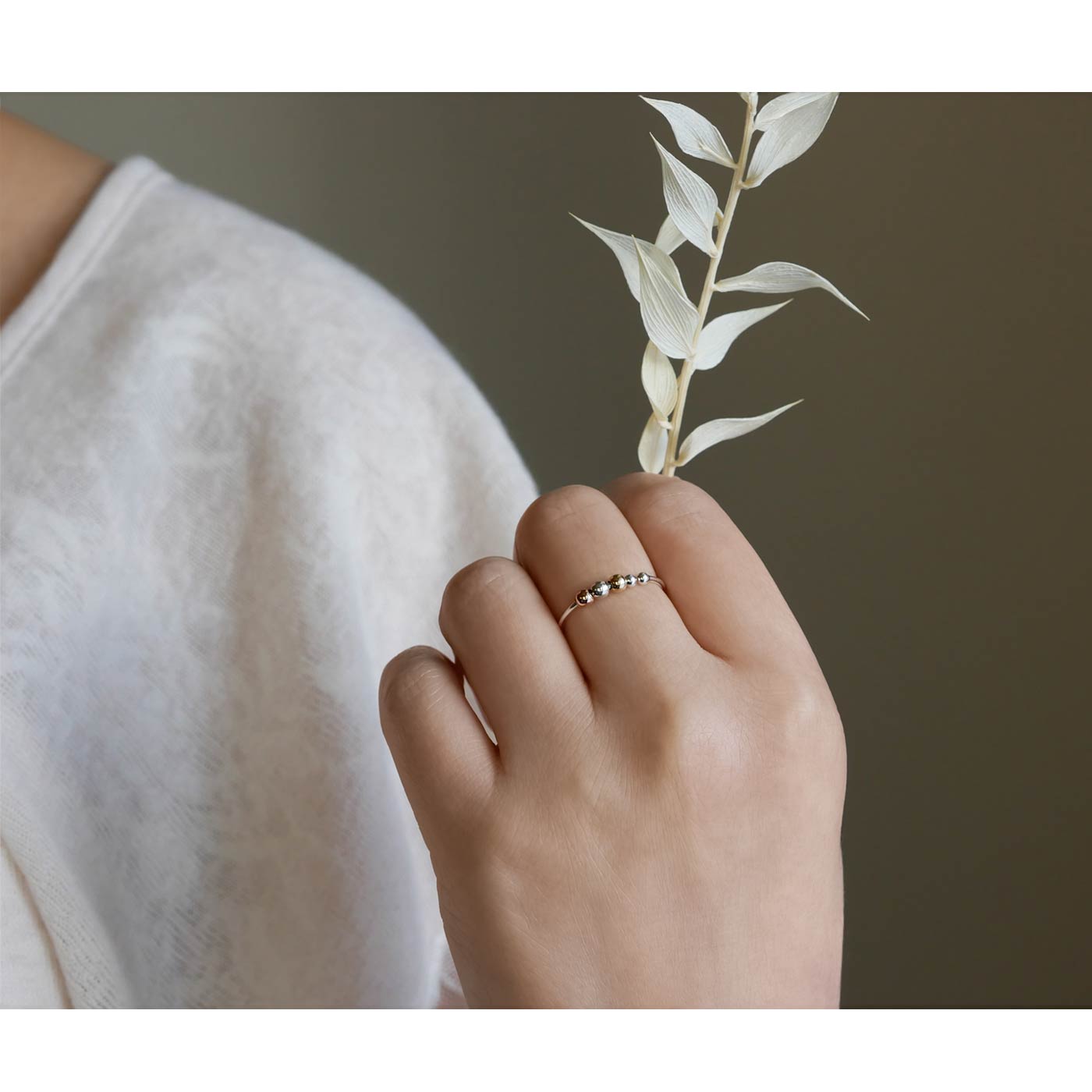Mirain Abacus Delicate Minimalist Fidget Tri-Tone Mixed Metal Adjustable 925 Sterling Silver & 14K Gold Filled Ring