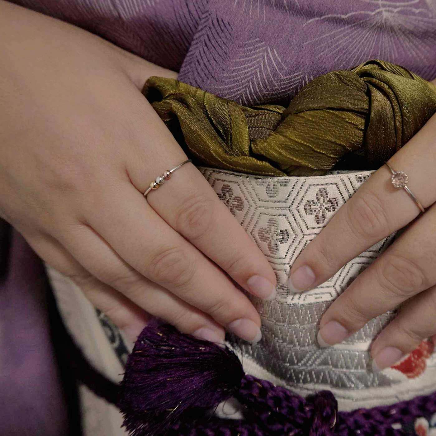 Mirain Abacus Delicate Minimalist Fidget Tri-Tone Mixed Metal Adjustable 925 Sterling Silver & 14K Gold Filled Ring