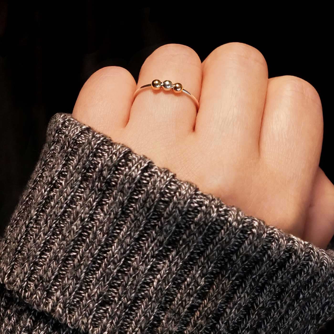 Mirain Abacus Delicate Minimalist Fidget Tri-Tone Mixed Metal Adjustable 925 Sterling Silver & 14K Gold Filled Ring