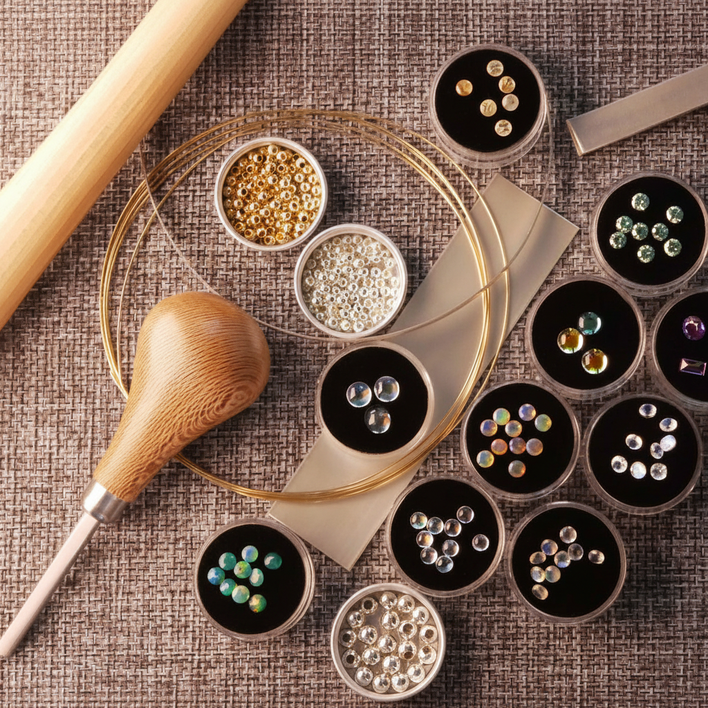 Jewelry tools and gemstones square